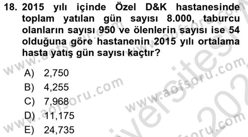 Sağlık Alanında İstatistik Dersi 2024 - 2025 Yılı (Final) Dönem Sonu Sınav Soruları 18. Soru