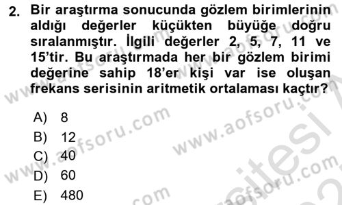 Sağlık Alanında İstatistik Dersi 2024 - 2025 Yılı (Final) Dönem Sonu Sınav Soruları 2. Soru