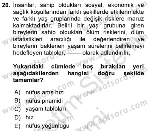 Sağlık Alanında İstatistik Dersi 2024 - 2025 Yılı (Final) Dönem Sonu Sınav Soruları 20. Soru