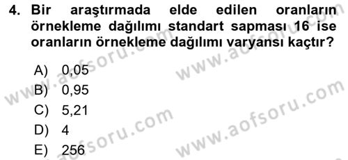 Sağlık Alanında İstatistik Dersi 2024 - 2025 Yılı (Final) Dönem Sonu Sınav Soruları 4. Soru