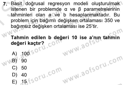 Sağlık Alanında İstatistik Dersi 2024 - 2025 Yılı (Final) Dönem Sonu Sınav Soruları 7. Soru