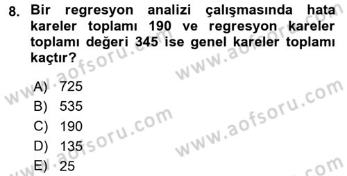 Sağlık Alanında İstatistik Dersi 2024 - 2025 Yılı (Final) Dönem Sonu Sınav Soruları 8. Soru