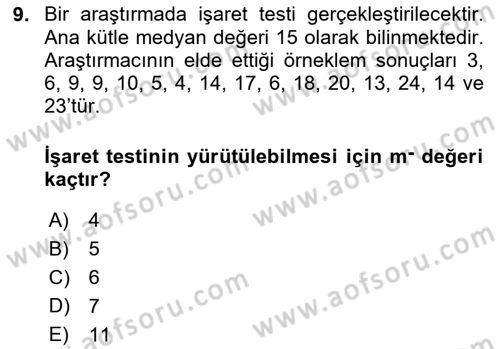 Sağlık Alanında İstatistik Dersi 2024 - 2025 Yılı (Final) Dönem Sonu Sınav Soruları 9. Soru