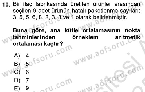 Sağlık Alanında İstatistik Dersi 2024 - 2025 Yılı Yaz Okulu Sınav Soruları 10. Soru