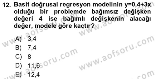 Sağlık Alanında İstatistik Dersi 2024 - 2025 Yılı Yaz Okulu Sınav Soruları 12. Soru