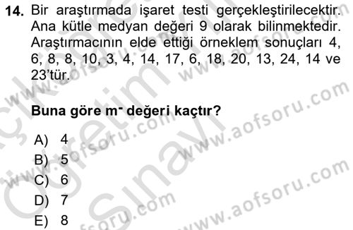 Sağlık Alanında İstatistik Dersi 2024 - 2025 Yılı Yaz Okulu Sınav Soruları 14. Soru