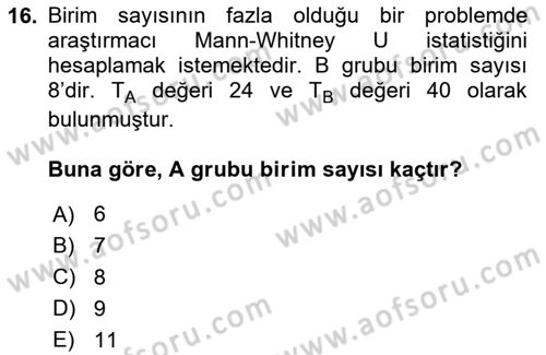 Sağlık Alanında İstatistik Dersi 2024 - 2025 Yılı Yaz Okulu Sınav Soruları 16. Soru