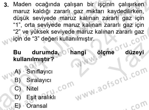 Sağlık Alanında İstatistik Dersi 2024 - 2025 Yılı Yaz Okulu Sınav Soruları 3. Soru