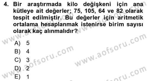 Sağlık Alanında İstatistik Dersi 2024 - 2025 Yılı Yaz Okulu Sınav Soruları 4. Soru