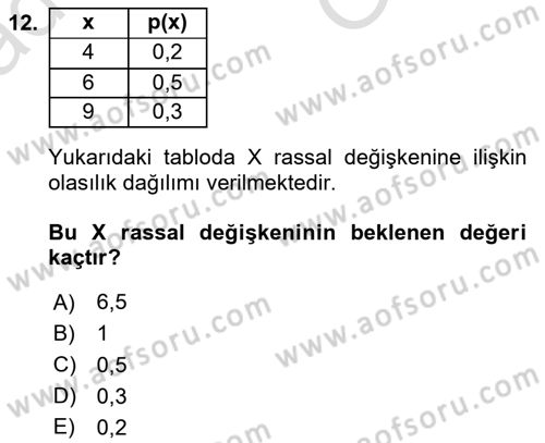 Sağlık Alanında İstatistik Dersi 2025 - 2026 Yılı (Vize) Ara Sınav Soruları 12. Soru