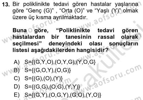 Sağlık Alanında İstatistik Dersi 2025 - 2026 Yılı (Vize) Ara Sınav Soruları 13. Soru