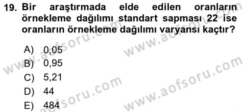 Sağlık Alanında İstatistik Dersi 2025 - 2026 Yılı (Vize) Ara Sınav Soruları 19. Soru