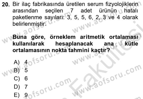 Sağlık Alanında İstatistik Dersi 2025 - 2026 Yılı (Vize) Ara Sınav Soruları 20. Soru