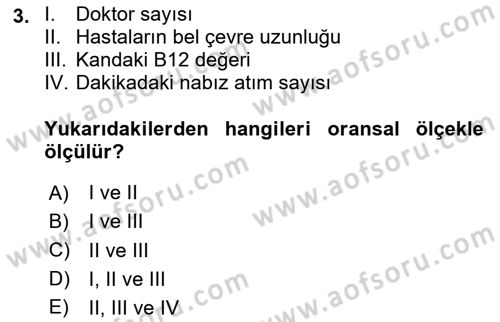 Sağlık Alanında İstatistik Dersi 2025 - 2026 Yılı (Vize) Ara Sınav Soruları 3. Soru