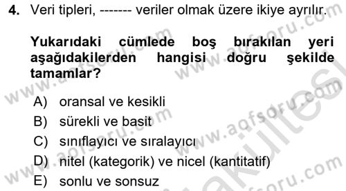 Sağlık Alanında İstatistik Dersi 2025 - 2026 Yılı (Vize) Ara Sınav Soruları 4. Soru
