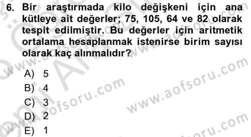Sağlık Alanında İstatistik Dersi 2025 - 2026 Yılı (Vize) Ara Sınav Soruları 6. Soru