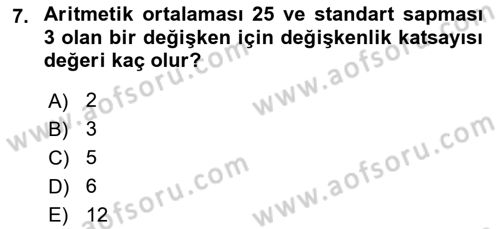 Sağlık Alanında İstatistik Dersi 2025 - 2026 Yılı (Vize) Ara Sınav Soruları 7. Soru