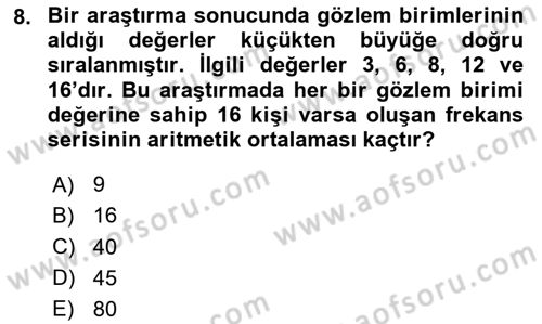 Sağlık Alanında İstatistik Dersi 2025 - 2026 Yılı (Vize) Ara Sınav Soruları 8. Soru