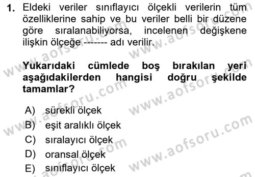 Sağlık Alanında İstatistik Dersi 2025 - 2026 Yılı (Final) Dönem Sonu Sınav Soruları 1. Soru