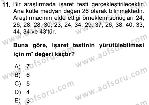 Sağlık Alanında İstatistik Dersi 2025 - 2026 Yılı (Final) Dönem Sonu Sınav Soruları 11. Soru