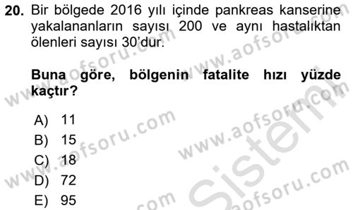 Sağlık Alanında İstatistik Dersi 2025 - 2026 Yılı (Final) Dönem Sonu Sınav Soruları 20. Soru