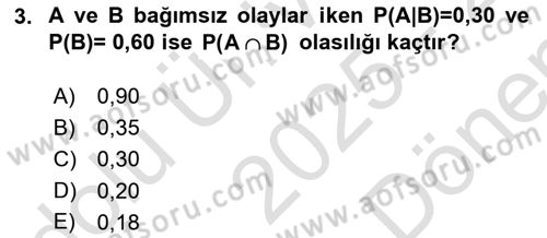 Sağlık Alanında İstatistik Dersi 2025 - 2026 Yılı (Final) Dönem Sonu Sınav Soruları 3. Soru