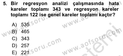 Sağlık Alanında İstatistik Dersi 2025 - 2026 Yılı (Final) Dönem Sonu Sınav Soruları 5. Soru