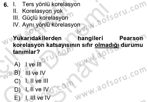 Sağlık Alanında İstatistik Dersi 2025 - 2026 Yılı (Final) Dönem Sonu Sınav Soruları 6. Soru