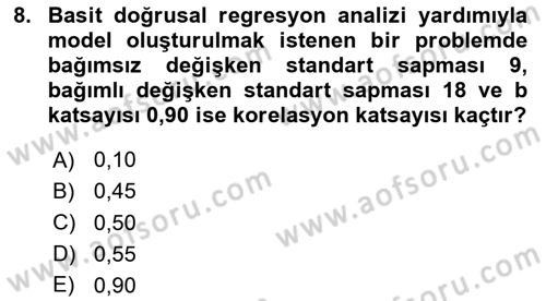 Sağlık Alanında İstatistik Dersi 2025 - 2026 Yılı (Final) Dönem Sonu Sınav Soruları 8. Soru