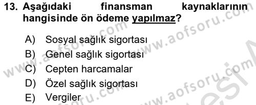 Sağlık Ekonomisi Dersi 2017 - 2018 Yılı (Vize) Ara Sınav Soruları 13. Soru