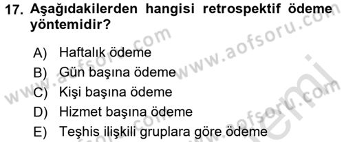 Sağlık Ekonomisi Dersi 2017 - 2018 Yılı (Vize) Ara Sınavı 17. Soru