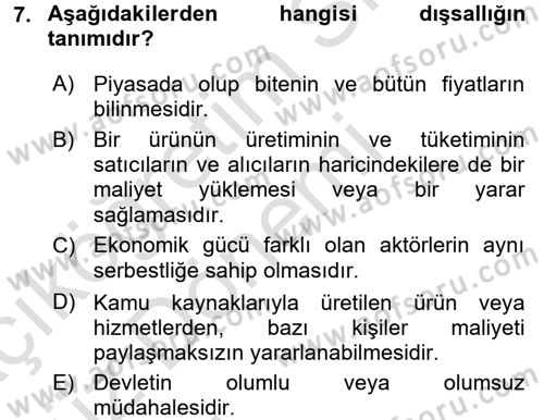 Sağlık Ekonomisi Dersi 2017 - 2018 Yılı (Vize) Ara Sınav Soruları 7. Soru