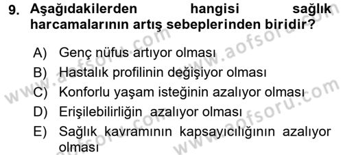 Sağlık Ekonomisi Dersi 2017 - 2018 Yılı (Vize) Ara Sınav Soruları 9. Soru