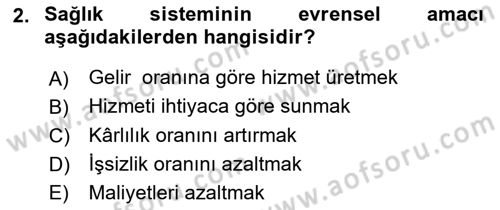 Sağlık Ekonomisi Dersi 2018 - 2019 Yılı 3 Ders Sınavı 2. Soru