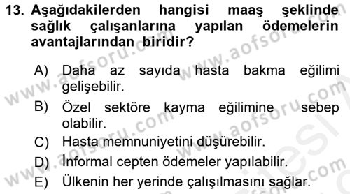 Sağlık Ekonomisi Dersi Ara Sınavı Deneme Sınav Soruları 13. Soru