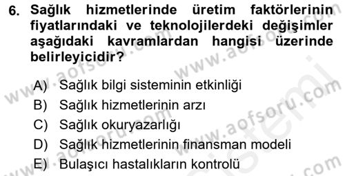 Sağlık Ekonomisi Dersi Ara Sınavı Deneme Sınav Soruları 6. Soru