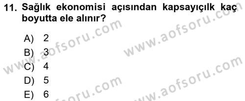 Sağlık Ekonomisi Dersi 2018 - 2019 Yılı Yaz Okulu Sınav Soruları 11. Soru