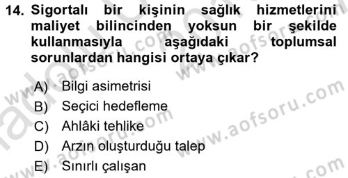 Sağlık Ekonomisi Dersi 2019 - 2020 Yılı (Vize) Ara Sınav Soruları 14. Soru