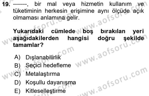 Sağlık Ekonomisi Dersi 2019 - 2020 Yılı (Vize) Ara Sınav Soruları 19. Soru