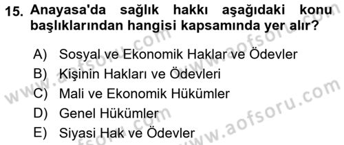 Sağlık Ekonomisi Dersi 2019 - 2020 Yılı (Final) Dönem Sonu Sınav Soruları 15. Soru