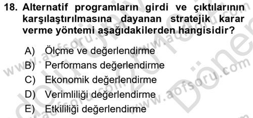 Sağlık Ekonomisi Dersi 2019 - 2020 Yılı (Final) Dönem Sonu Sınav Soruları 18. Soru
