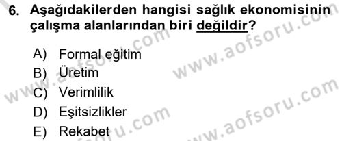 Sağlık Ekonomisi Dersi 2019 - 2020 Yılı (Final) Dönem Sonu Sınav Soruları 6. Soru