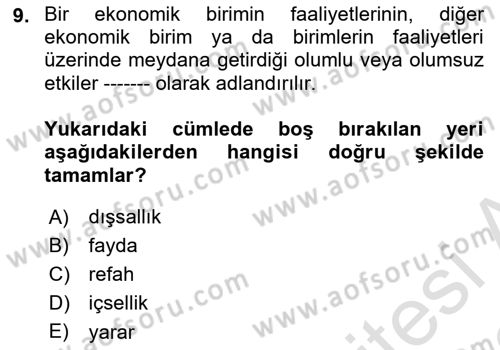 Sağlık Ekonomisi Dersi Ara Sınavı Deneme Sınav Soruları 9. Soru