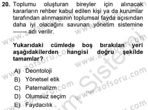 Sağlık Ekonomisi Dersi 2020 - 2021 Yılı Yaz Okulu Sınav Soruları 20. Soru