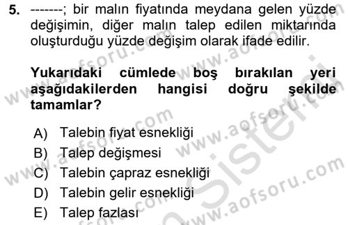 Sağlık Ekonomisi Dersi 2021 - 2022 Yılı (Vize) Ara Sınav Soruları 5. Soru