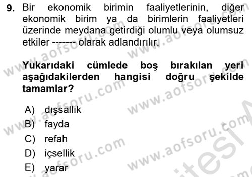 Sağlık Ekonomisi Dersi 2021 - 2022 Yılı (Vize) Ara Sınav Soruları 9. Soru