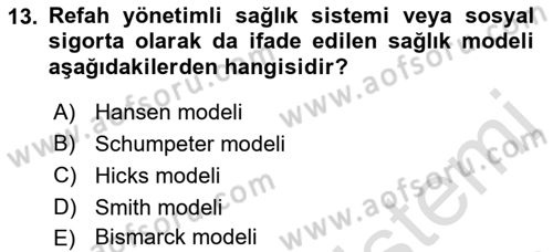 Sağlık Ekonomisi Dersi 2021 - 2022 Yılı (Final) Dönem Sonu Sınavı 13. Soru