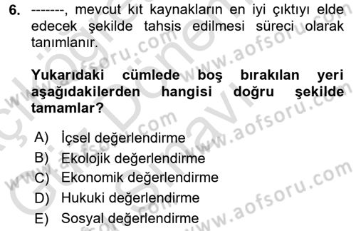 Sağlık Ekonomisi Dersi 2021 - 2022 Yılı (Final) Dönem Sonu Sınavı 6. Soru