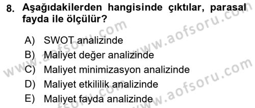 Sağlık Ekonomisi Dersi 2021 - 2022 Yılı (Final) Dönem Sonu Sınavı 8. Soru