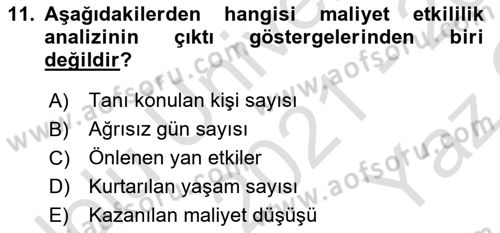 Sağlık Ekonomisi Dersi 2021 - 2022 Yılı Yaz Okulu Sınav Soruları 11. Soru